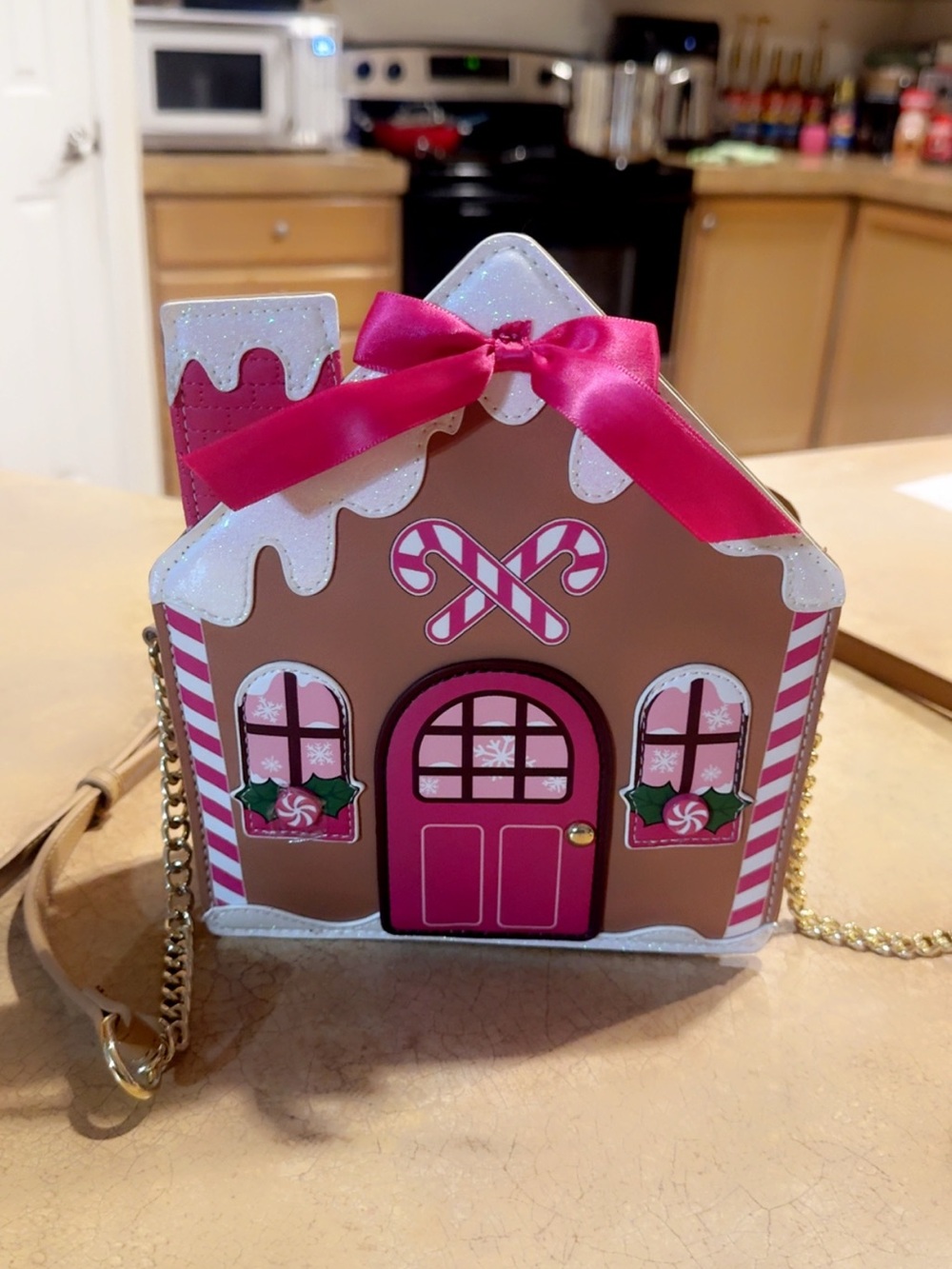 Betsey Johnson Pink Brown Gingerbread House Crossbody Bag - Picture 4 of 4